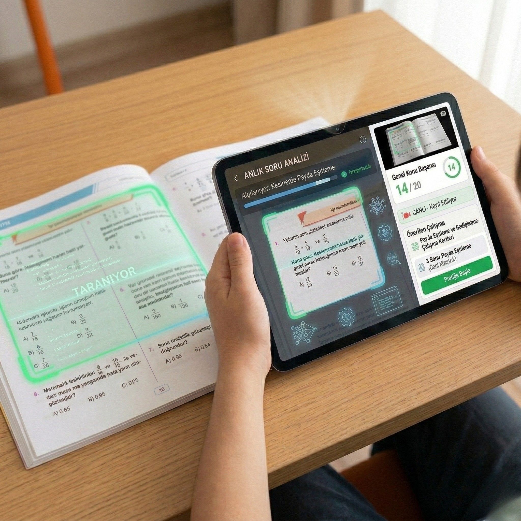 Person scanning a test paper with a smartphone app